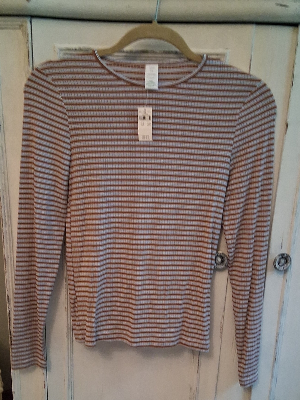 aerie Brown and White Striped Long-Sleeve Tee